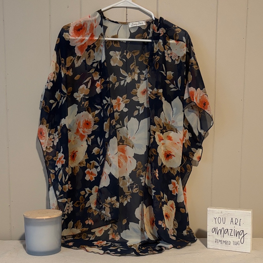 emory park Navy Floral Sheer Kimono